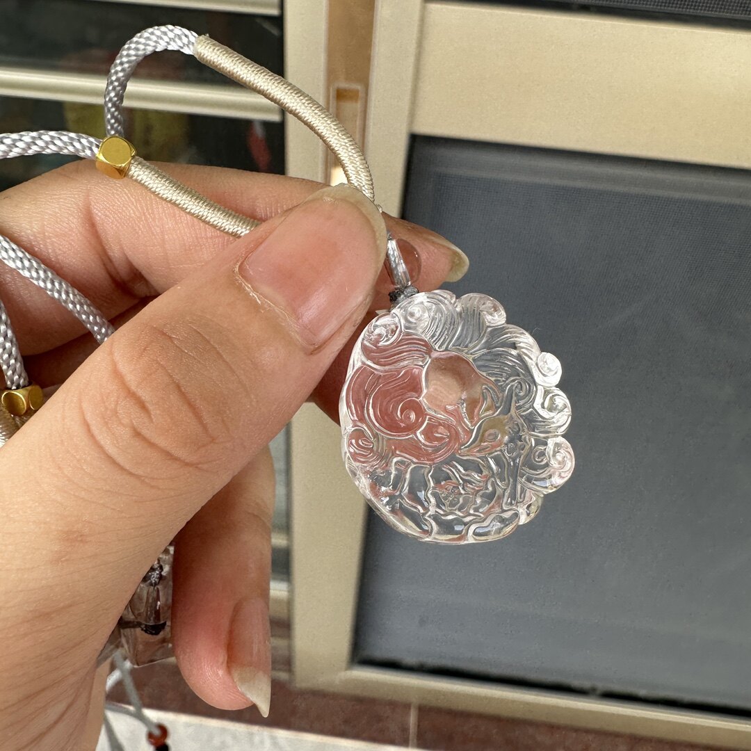 天然白水晶粉水晶狐狸吊坠项链配饰女手串配饰diy饰品配件手工材