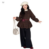 女童秋冬套装2025年新款中大童韩系花边毛呢外套阔腿直筒裤两件套，童装外套，祺儿童装