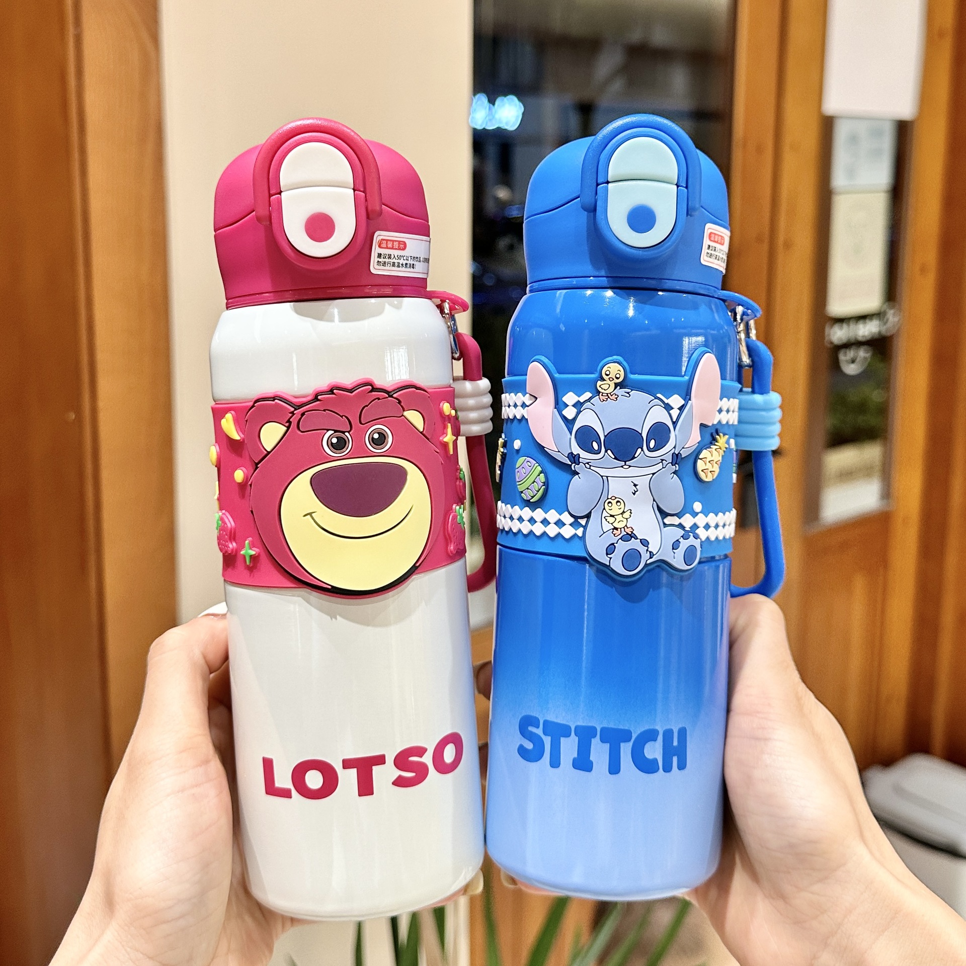 史迪奇草莓熊保温杯女生颜值2025新款大容量不锈钢吸管水杯子