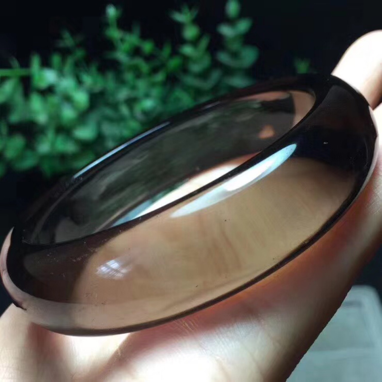 冰种黑曜石手镯 净体冰透冰曜石玉石镯子女款 冰茶晶宽版手镯