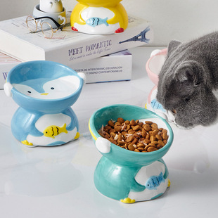 ZOO hocc猫碗保护脊椎高脚猫碗碗硅胶防滑猫碗陶瓷猫碗企鹅猫碗