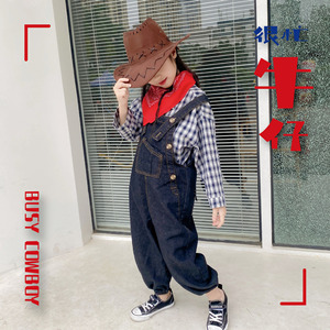 牛仔很忙儿童国庆六一舞蹈服装女童背带裤西部牛仔套装表演服装