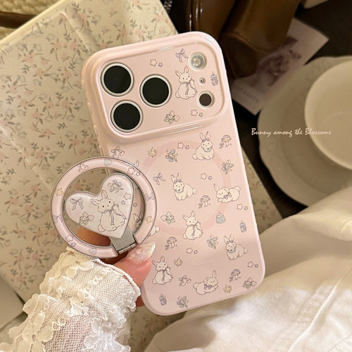 AceCase紫花小兔iphone17promax苹果16适用13手机壳14卡通15软12磁吸支架11