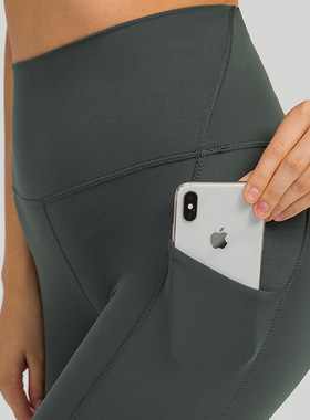 DL126春夏裸感运动瑜伽裤健身女高腰侧边口袋裸感透气速干九分裤