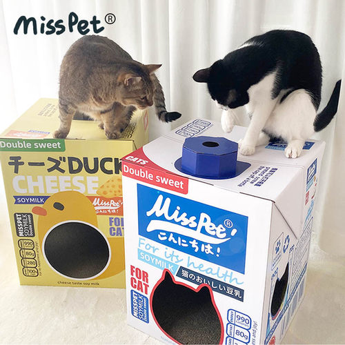 Misspet牛奶盒猫抓板猫窝一体