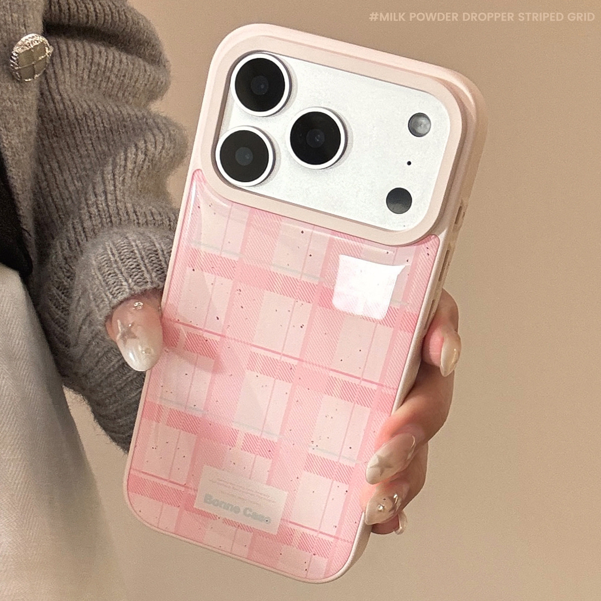 滴胶粉格纹苹果17promax手机壳15适用iPhone16华为P70甜美韩系