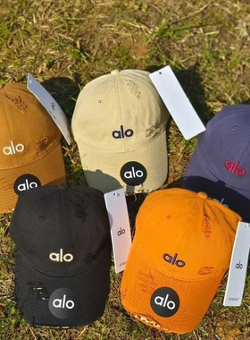 字母al破洞水洗棒球帽女破边做旧百搭防晒鸭舌帽潮牌遮阳防晒帽