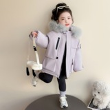 女童棉服冬装2025新款洋气中长款儿童冬季外套加绒加厚派克服P115，童装棉衣，祺妙童装