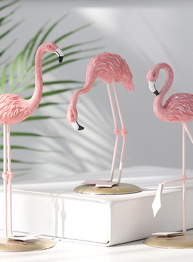 粉色少女树脂火烈鸟摆件工艺品北欧客厅公室桌面装饰品摆设