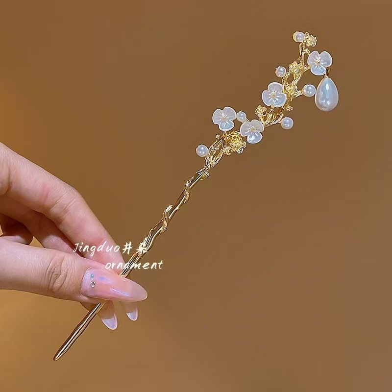 级感精致山茶花发簪气质盘发国风发钗古风古典中式旗袍簪子头饰