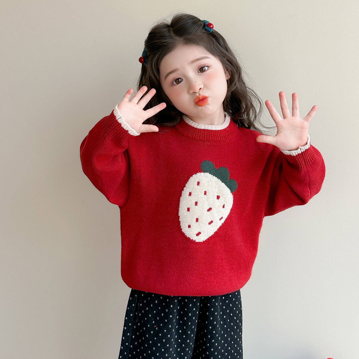 女童毛衣女秋装2025新款小女孩针织衫秋冬儿童衣服洋气童装潮P65，童装毛衣，祺妙童装