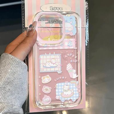 Cute Ice Cream Cat Pattern 适用 iPhone 17 Pro Max 16 15 14 Clear Space Case, Soft Protective Cover