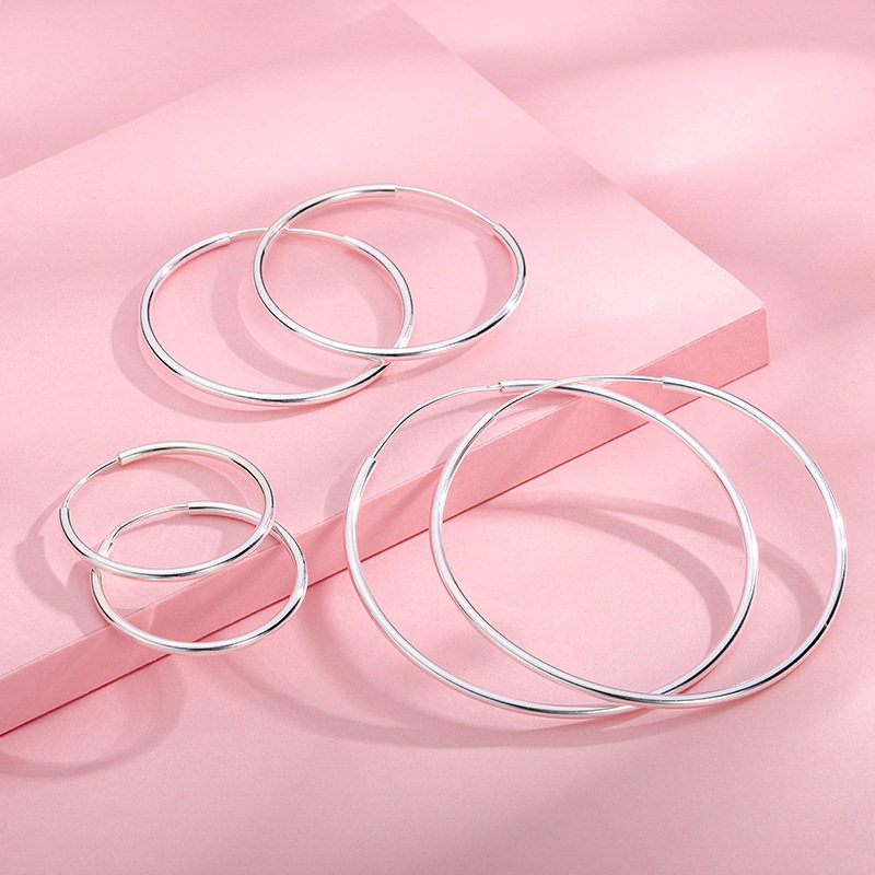 S999通体纯银简约足银耳圈圆圈耳饰女素圈耳环2025新款爆款高级感