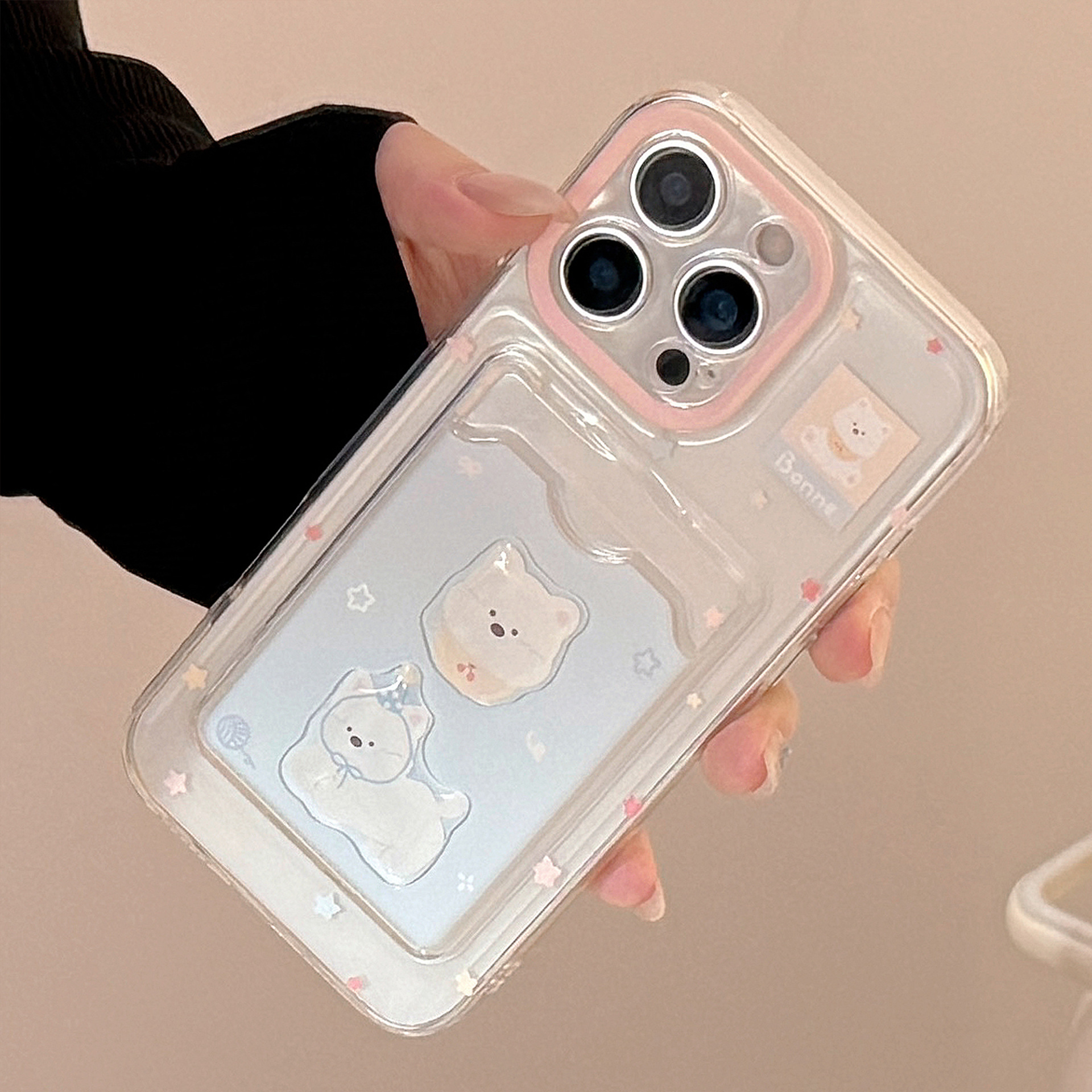 韩风小狗卡包适用苹果15promax手机壳iphone16透明14全包13立体软