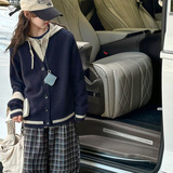 女童毛衣外套2025秋季新款假两件连帽针织开衫中大童外穿上衣春秋，童装毛衣，祺儿童装