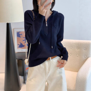 2025秋冬新款宽松显瘦连帽针织打底衫女爆款上衣毛衣