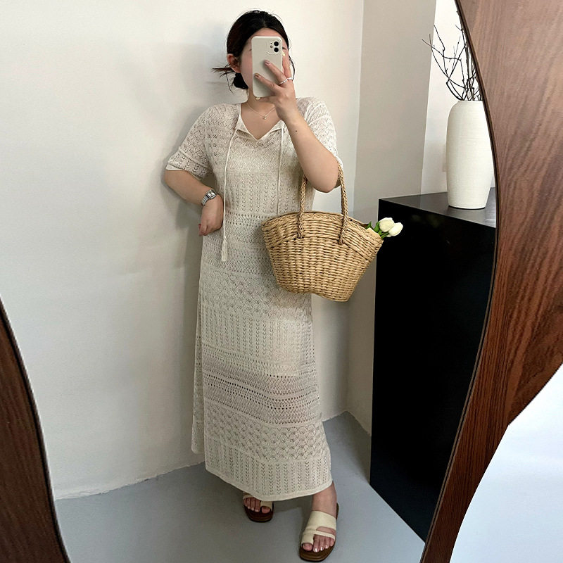 NT1562大码女装内搭吊带外搭镂空连衣裙两件套2026夏胖mm休闲套装