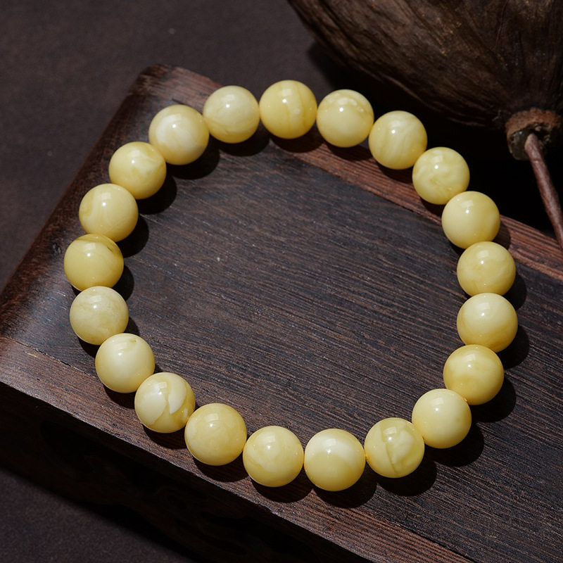 纯天然蜜蜡手串8-9mm俄罗斯货花珀琥珀圆珠手链收藏级源头