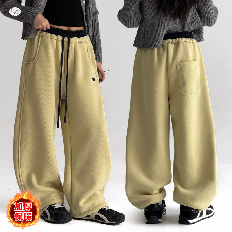 女童2025年冬季新款小蝴蝶结刺绣休闲裤女大童冬季加绒加厚保暖裤，童装裤子，祺儿童装