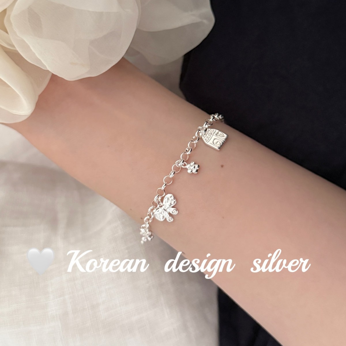 韩版ins风小众轻奢银手链S925纯银手链重工小狗蝴蝶结银手串女款