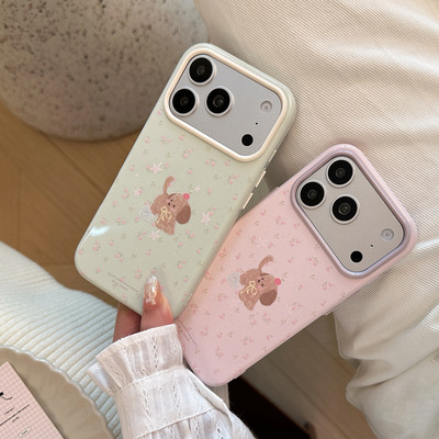 AceCase夏日清新碎花小狗适用iphone16苹果17promax手机壳15防摔14软13韩风