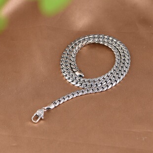 S925纯银项链男款复古工艺扁链坦克链男士潮流行朋克古巴锁骨项饰