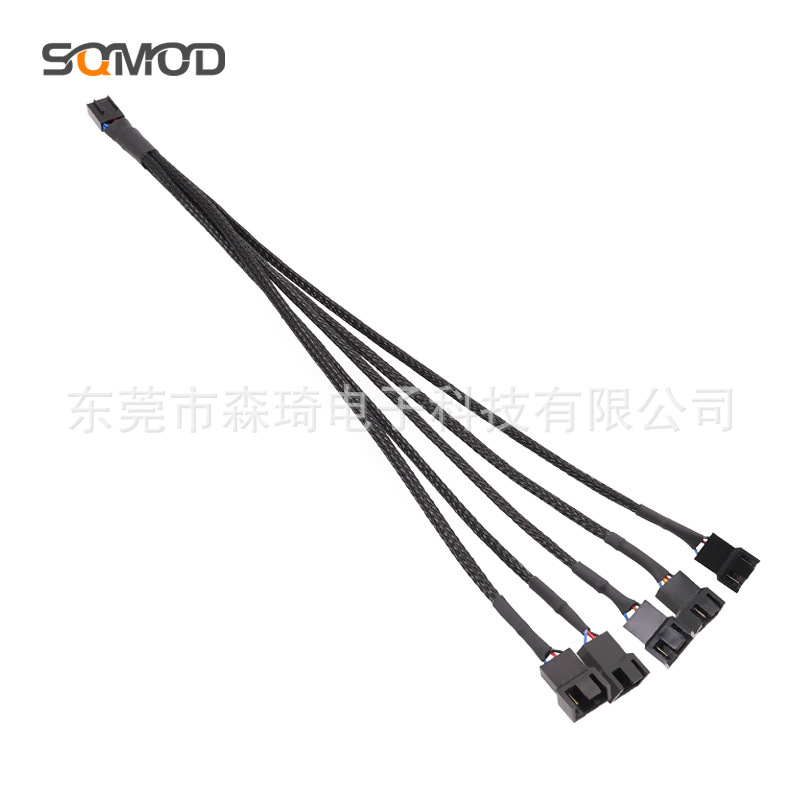 电脑风扇4线一拖五4Pin扩展线 PWM温控散热风扇HUB集线器包网