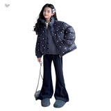 女童2025年冬季新款可爱小爱心加厚棉服女大童宽松御寒时尚面包服，童装棉衣，祺儿童装