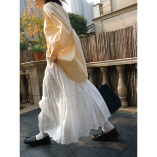 波西米亚浪漫风碎花镂空半身裙松紧腰宽松长裙女 法式 卢浮春季 新款