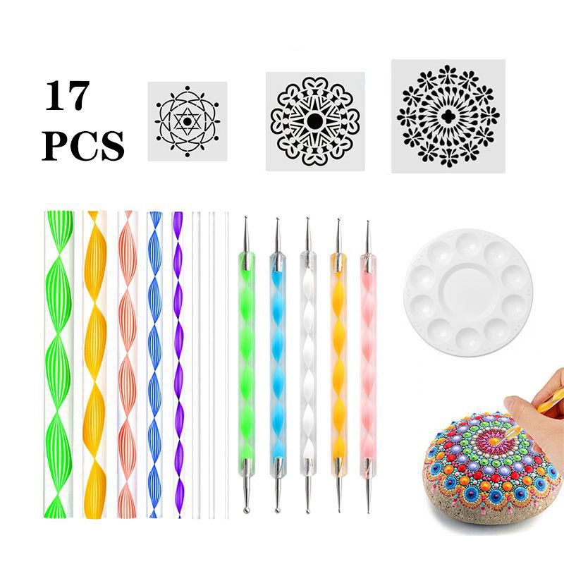 曼陀罗工具17件套装镂空绘画模板石塑粘土亚克力棒点钻笔现货