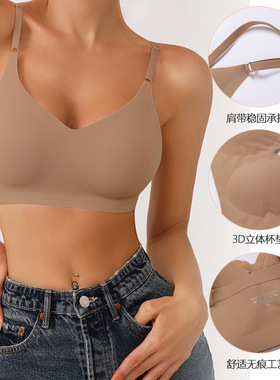 V Neck Bra Padded Seamless Adjustable Straps Bralettes 文胸