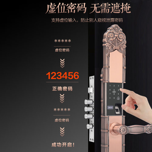 自建房别墅大门指纹锁双开门密码锁家用防盗门电子锁欧式铜门锁