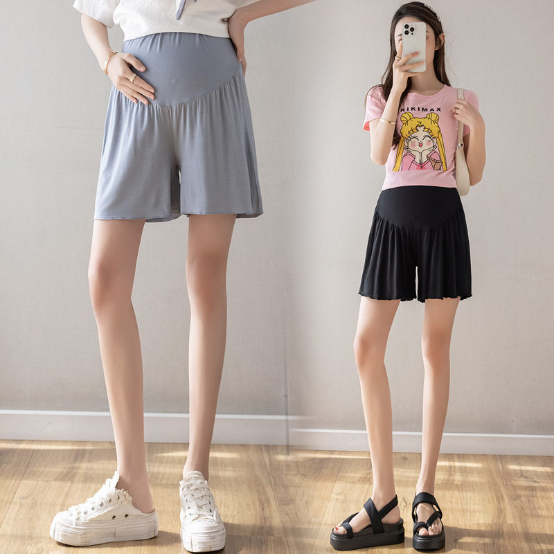 速发新年2024夏装孕妇装波浪边外穿短裤宽松新款高腰托腹孕妇阔腿