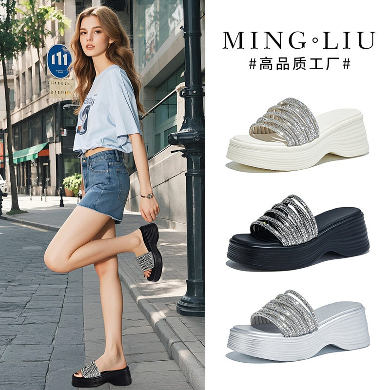 新款平底拖鞋女亮钻百搭凉拖休闲级感时尚半拖2025夏季外穿女鞋