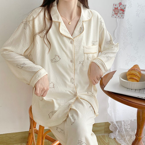 云朵棉女士家居服套装ins可爱简约宽松睡衣春秋新款休闲潮Pajama
