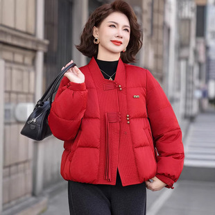 中年妈妈冬装外套2025新款中老年人羽绒服女款冬季喜庆婚宴小棉袄