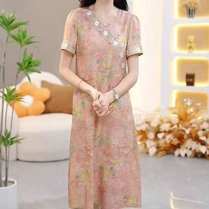 2026新中式改良中式斜襟秋夏季女装宽松连衣裙R 圆领通勤气质旗袍