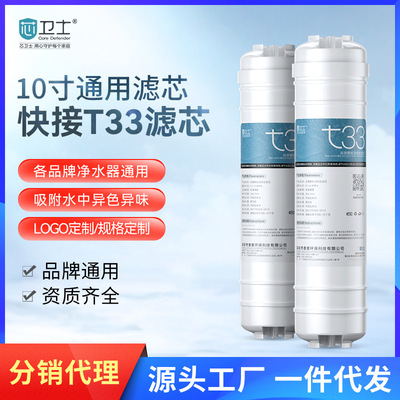 钻芯10寸一体式快接T33后置活性炭滤芯净水器纯水机通用滤芯配件