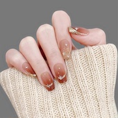 手工穿戴甲焦糖渐变鎏金琥珀气质法式 魔镜粉甲片高级感轻奢风美甲