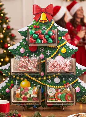 圣诞树款木质糖果展示架派对餐桌氛围装饰甜品台木质糖架摆件现货