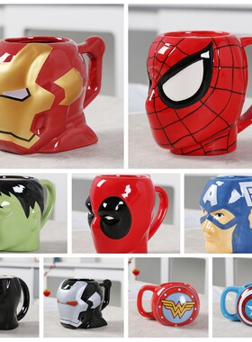 创意复仇者联盟陶瓷杯蜘蛛侠绿巨人雷神钢铁侠超人咖啡杯水杯