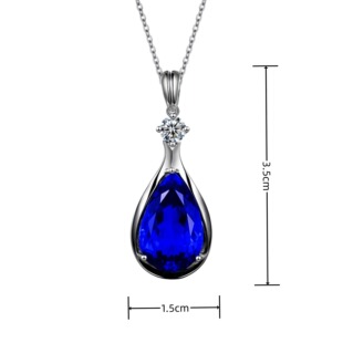 韩版13克拉级坦桑石吊坠 镀白18K金蓝石吊坠镶嵌钻石项链