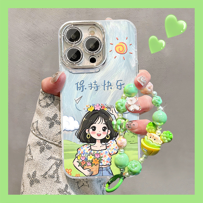 壳间十分钟丨可爱快乐女孩手机壳适用苹果16promax高级感好看iPhone16plus小众手链14羽纱壳13防摔保护套女潮