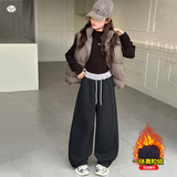 女童加绒卫裤2025年秋冬新款腰口撞色直筒裤中大童休闲阔腿裤长裤，童装裤子，祺儿童装