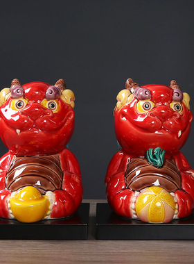 招财进交趾陶摆件 传统工艺手绘陶瓷车载装饰摆设 开业创意礼品