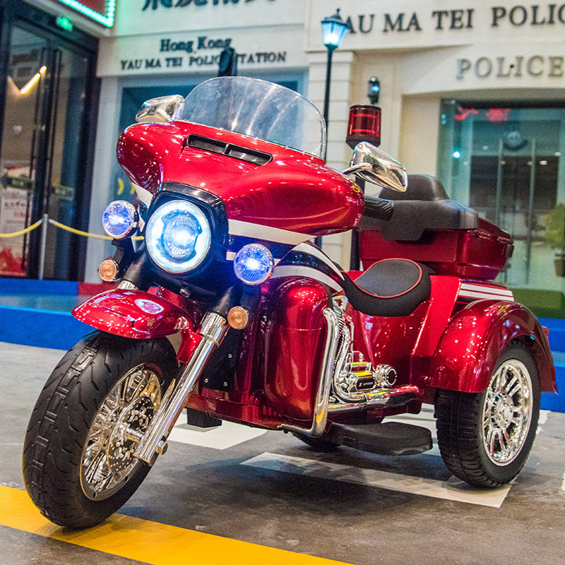 哈雷儿童电动摩托车三轮车警车大人可坐男女孩双人充电玩具车童车