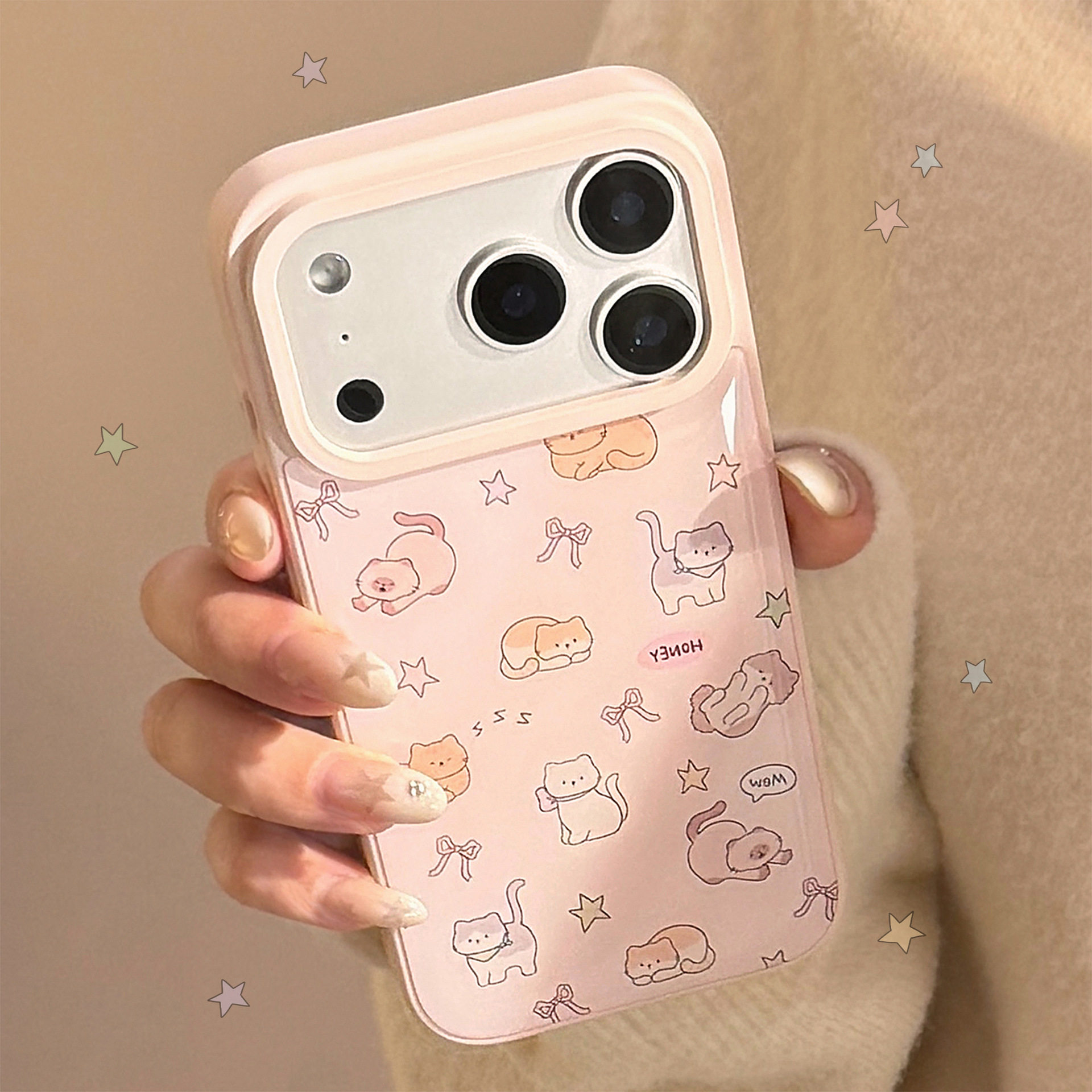 猫咪乐园苹果17promax手机壳16滴胶粉卡通15适用iPhone13华为P70