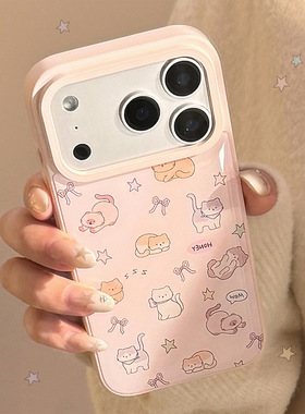 滴胶Cute cartoon pink cat case适用iphone13 14 15 16 plus 17 pro max