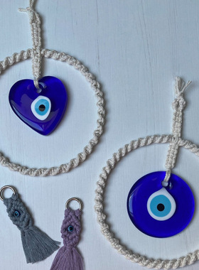 手工棉织圆形恶魔之眼挂饰 evil eye 土耳其蓝眼睛挂件 民宿装饰