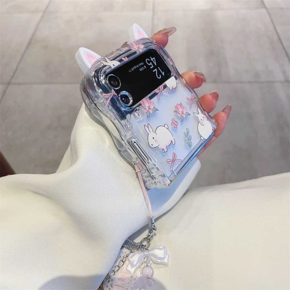 折叠手机壳波浪猫耳透明小兔